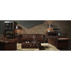Full Grain Leather Vintage 3 Seater Chesterfield Sofa Made In China