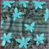 Floral plain embroidery printed mesh fabric