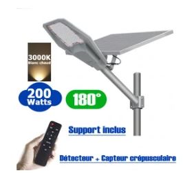 Lampe de rue solaire - Série INTERSTELLAR - 200 Watts - 18000 Lumens - 90 Lumens/Watt...