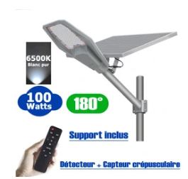 Lampe de rue solaire - Série INTERSTELLAR - 100 Watts - 9000 Lumens - 90 Lumens/Watt -...