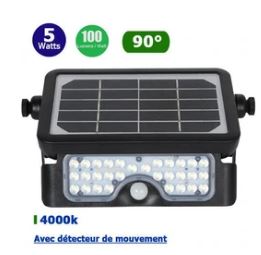 Projecteur LED solaire avec détecteur de mouvement - Série SOFT - 5 Watts - 500 lumens...