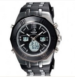Montre chrono pour homme noir, bracelet silicone et metal