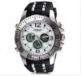 Montre chrono tendance, mixte avec bracelet noir en silicone