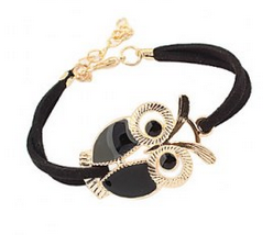 Bracelet bijoux fantaisie, orne d'un hiboux . ( 4 couleurs )