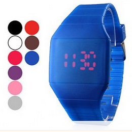 Grossiste montre fantaisie uni led rouge carré montre-bracelet de bande de caoutchouc numérique