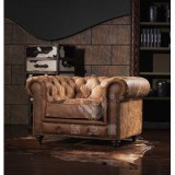 Vintage Tan Leather Single Sofa Set For Living Room
