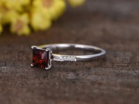 0.5 Carat Princess Cut Garnet Diamond Ring 14k White Gold Birthstone Engagement Rings...