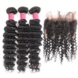 Brazilian Deep Wave Virgin Hair 2 Bundles With Cheap 360 Lace Frontal Closure