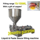 10-100ML two nozzles two piston liquid sauce filling machine with bottle capper foot pe...