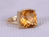 10.56ct Cushion Citrine Engagement Ring Diamond Wedding Ring 14K White Gold Halo Split...
