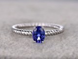 1.05ct Oval Blue Tanzanite Engagement Ring Diamond Wedding Ring 14K White Gold Filigree...