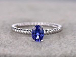 1.05ct Oval Blue Tanzanite Engagement Ring Diamond Wedding Ring 14K White Gold Filigree...