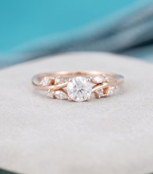 Moissanite Förlovningsring Roséguld Unik Klunga Diamant Förlovningsring Årgång Marquise...