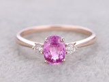 1.15ct Oval Pink Sapphire Engagement Ring Diamond Wedding Ring 14K White Gold Gifts For...