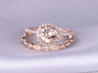 1.2 carat Round Morganite Wedding Set Diamond Bridal Ring 14k Rose Gold with Art Deco...