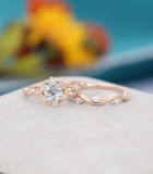 Akvamarin Förlovningsring Uppsättning Roséguld Unik Blomma Årgång Halv Evighet Marquise...