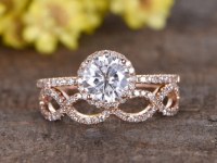 1.25 Carat Round Moissanite Wedding Sets 14k Rose Gold Diamond Bridal Ring Loop Infinit...