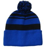 Winter custom knitted beanie hat with ball top