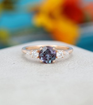 Alexandrit Förlovningsring Roséguld Unik Förlovningsring Årgång Marquise Skära Diamant...