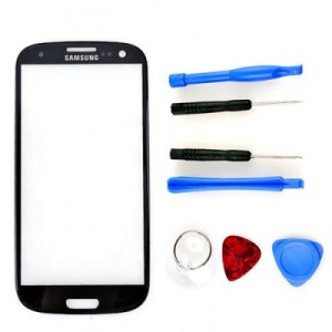 Samsung S3 i9300 Display Glas Ersatzglas+Werkzeug Set blau