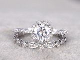 2 Bridal Set,Moissanite Engagement ring White gold,Diamond wedding band,Full eternity...