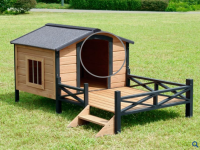 Wooden Dog House with Patio