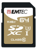 SDXC 64Go EMTEC SpeedIn CL10 95MB/s FullHD 4K UltraHD - Sous blister