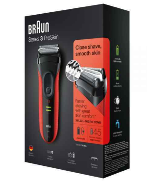 BRAUN Rasoir électrique Série 3 modèle 3030s avec protection (noir/rouge)