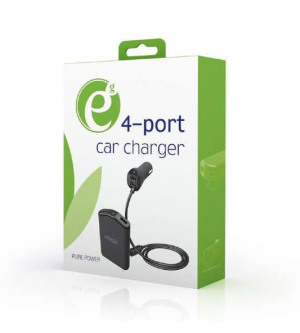EnerGenie Chargeur pour automobile AV ou AR avec 4 ports, 9.6 A., NOIR EG-4U-CAR-01