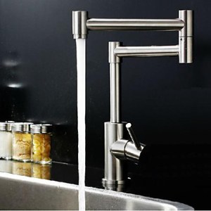 Däck monterat enda handtag ett hål med nickel borstad köksblandare