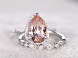 2pcs Bridal Ring Set,Morganite Engagement ring White gold,Diamond wedding band,14k,8x12...