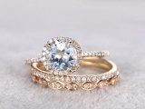 3 Aquamarine Ring Bridal Set,Engagement ring Yellow gold,Diamond wedding band,14k,7mm...