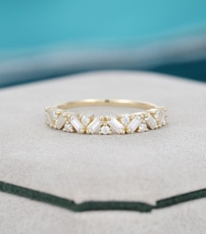 Baguette Skära Moissanite Vigselring Årgång Solid 18k Gult Guld Vigselring Kvinnor Unik...