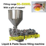 50-500ML two nozzles two piston liquid sauce filling machine with bottle capper foot pe...