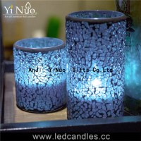 Christmas decoration flameless glass Mosaic candle holder 2pcs set