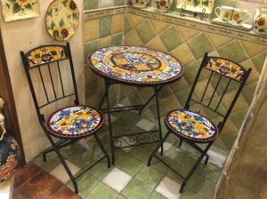 OEM Ensemble de jardin extérieur en fonte moulante en céramique peinte à la main