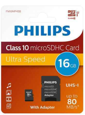 Philips MicroSDHC 16GB CL10 80mb/s UHS-I +Adaptateur au détail