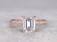 6x8mm Emerald Cut Moissanite Engagement ring Rose gold,Diamond wedding band,Solitaire...