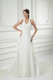 Halter Top Fit and Flare Taffeta Wedding Dresses with Pickups