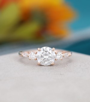 Rund Formad Moissanite Förlovningsring Roséguld Unik Förlovningsring Årgång Marquise Sk...