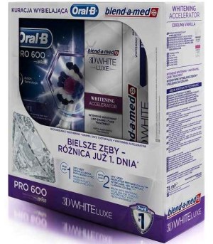 KIT Oral-B Pro 600 3D WHITE Bleu/Blanc + WHITENING ACCELERATOR Blend-a-Med