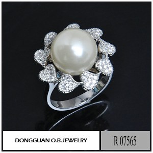 R7565 Fashionable Diamond Jewelry Rhodium Plated Pearl Jewelry