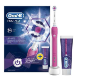 Brosse à dents Oral B Pro 750 avec son dentifrice de 75ml rose et blanc