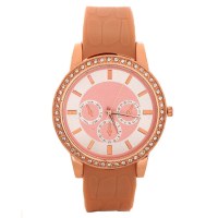 Alloy Case Silicone Band Fake Chronograph Dial Women's Watch