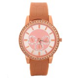 Alloy Case Silicone Band Fake Chronograph Dial Women's Watch