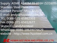 Supply: ASME A240M SS 316H (S31609) Stainless Steel Plate