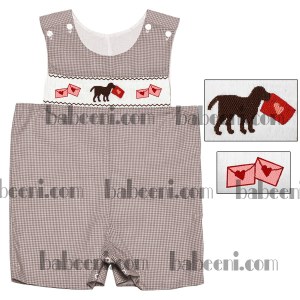 Dog with love letter hand smocked baby short all