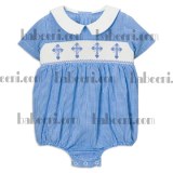Blue gingham smocked easter cross bubble BC 416