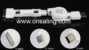 Triad multi-function retractable mobile phone charge cable