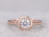 Brilliant Moissanite Engagement ring Rose gold,Plain gold band,Diamond floral halo,14k...